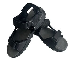 Mens 10 Rim Rock Black Leather Sandals TPR Sole Heavy Duty 98641B‎